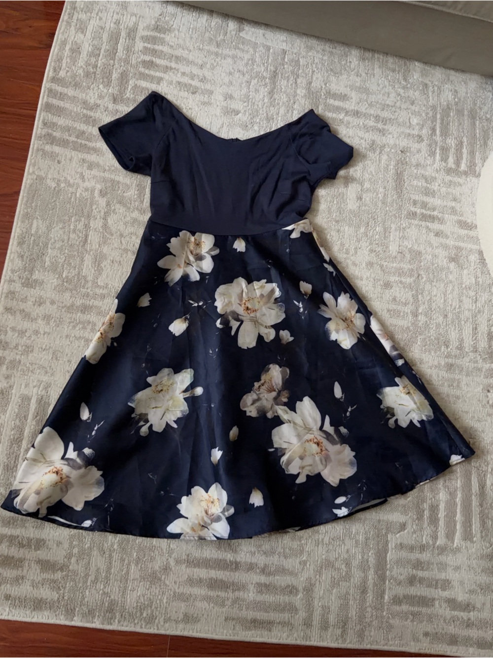 Navy Floral Fit-and-Flare Dress